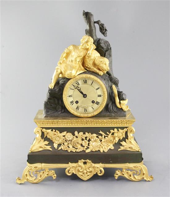 Barrand of Paris. A 19th century French bronze and ormolu mantel clock, 15in.